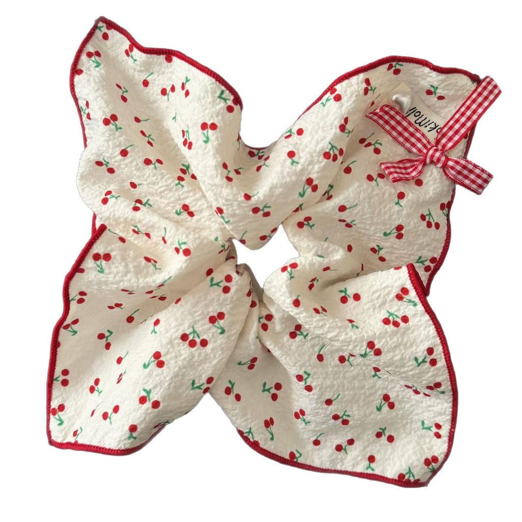 Sweet Cherry Plaid Bow Square Scarf Large Intestine Hair Ring Korean Simple Girl Ponytail Hair Rope Hair Accessories Wholesale