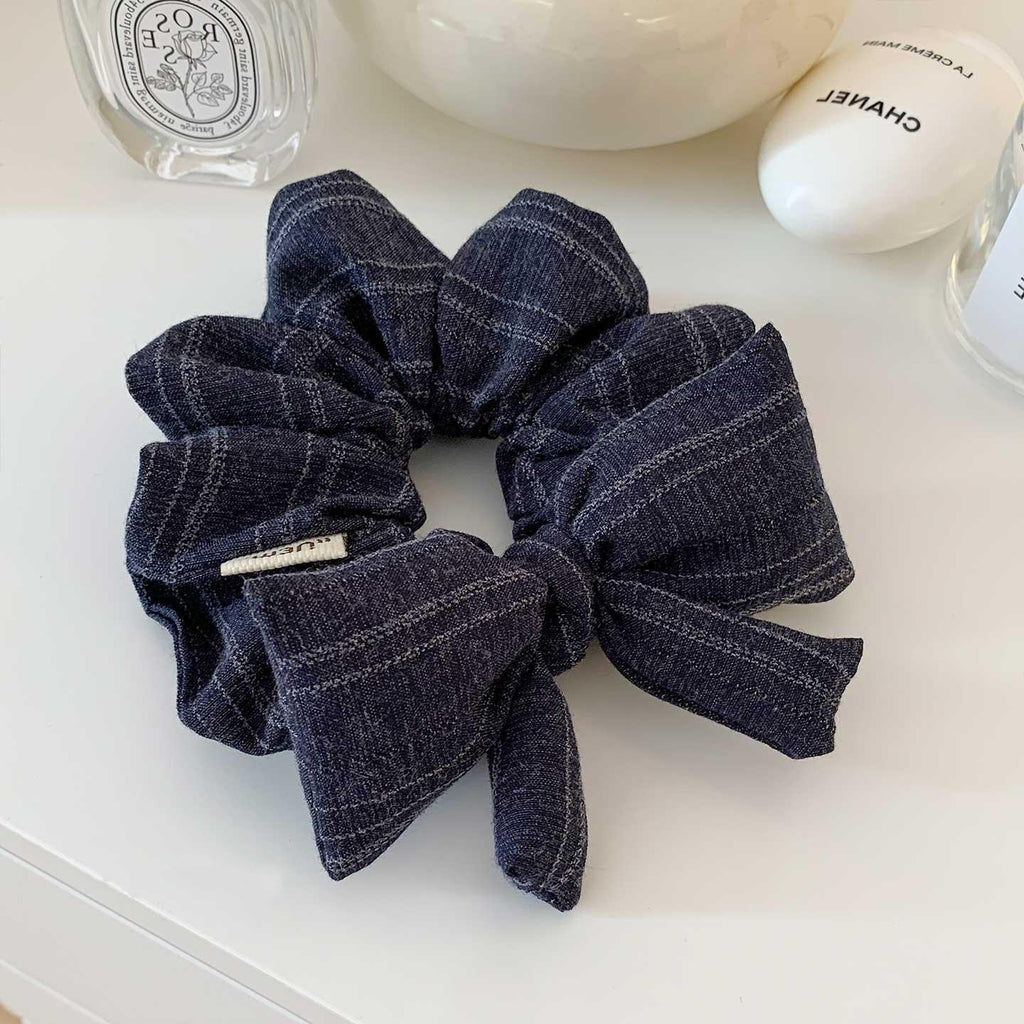 Korean Style Navy Blue Bow Square Scarf Large Intestine Hair Band Women's High-Grade Tie Hair Oversized Square Hair Accessories Hair Rope