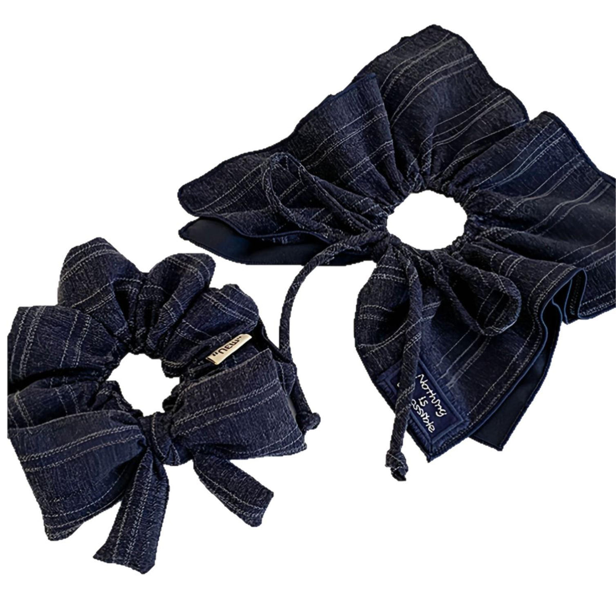 Korean Style Navy Blue Bow Square Scarf Large Intestine Hair Band Women's High-Grade Tie Hair Oversized Square Hair Accessories Hair Rope