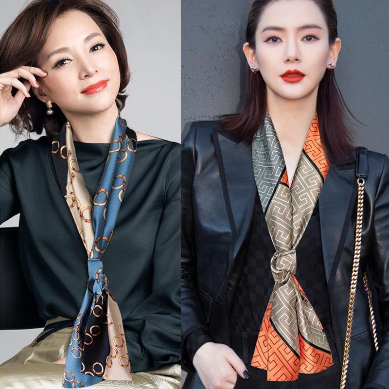 Silk Scarf Silk Long Hair Band Hair Accessories Tie Bag Ribbon Printed Scarf Women's Small Scarf Factory Polyester Chiffon
