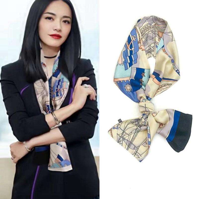 Silk Scarf Silk Long Hair Band Hair Accessories Tie Bag Ribbon Printed Scarf Women's Small Scarf Factory Polyester Chiffon