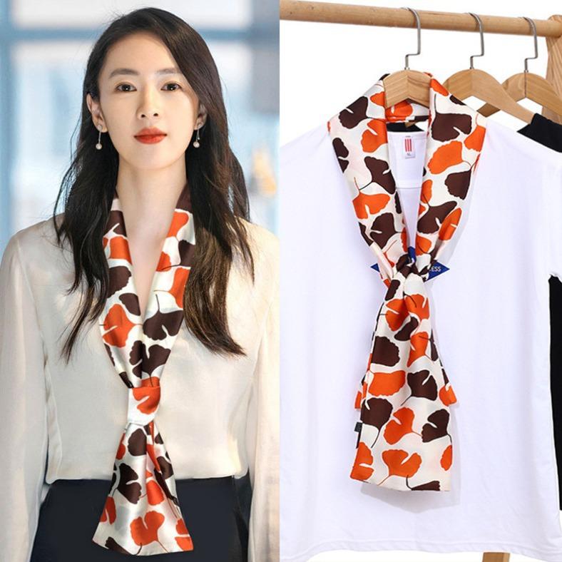 Silk Scarf Silk Long Hair Band Hair Accessories Tie Bag Ribbon Printed Scarf Women's Small Scarf Factory Polyester Chiffon