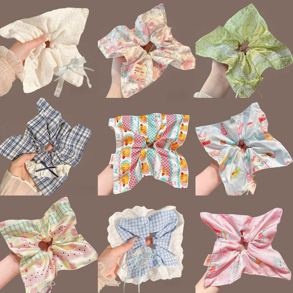 Large Square Scarf Large Intestine Hair Band Square Sweet Cute Bear Bow Female Tie Hair Rope Dopamine Head Rope Summer