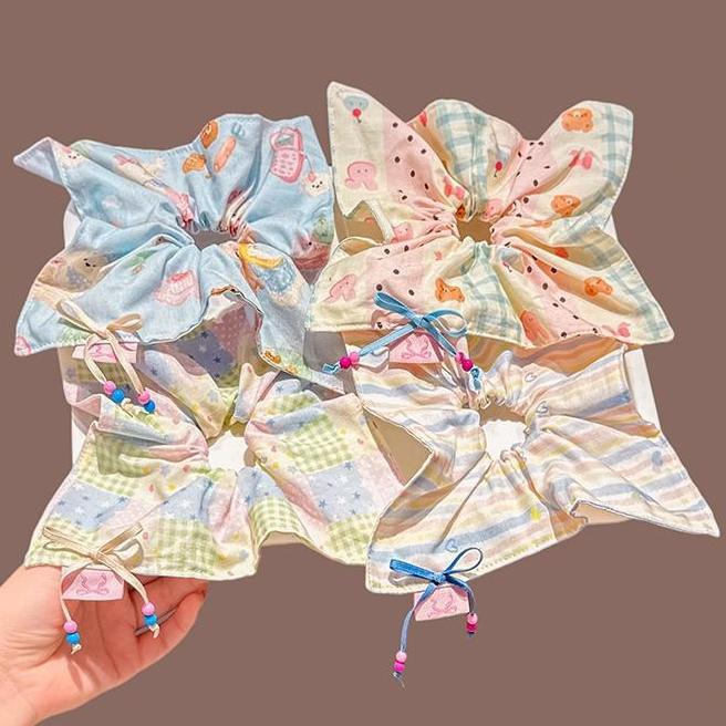 Large Square Scarf Large Intestine Hair Band Square Sweet Cute Bear Bow Female Tie Hair Rope Dopamine Head Rope Summer