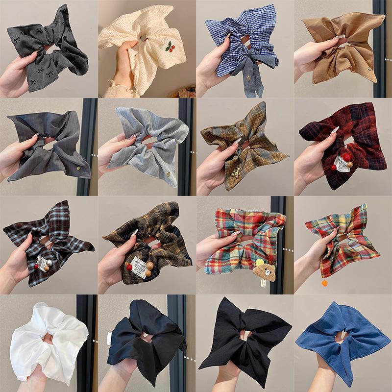 Korean Style Elegant Square Scarf Large Intestine Hair Band Female Temperament Tie Low Ball Head Hair Rope Ins Style Tie Ponytail Fat Sausage Hair Rope