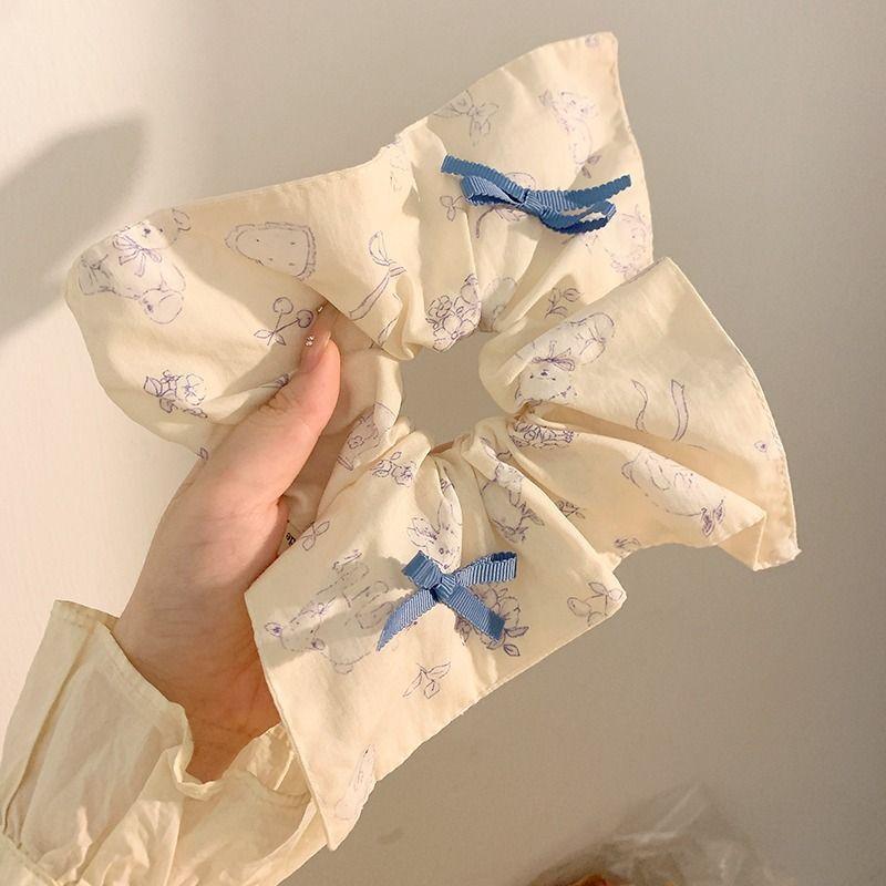 Korean Style Elegant Square Scarf Large Intestine Hair Band Female Temperament Tie Low Ball Head Hair Rope Ins Style Tie Ponytail Fat Sausage Hair Rope
