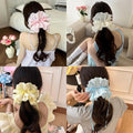 French Style Simple Flower White High-Grade Hair Rope Hair Accessories Rubber Band Korean Style Hair Band Oversized Large Intestine Hair Band Square Scarf for Women