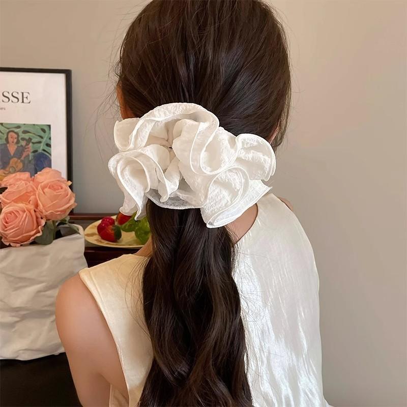 French Style Simple Flower White High-Grade Hair Rope Hair Accessories Rubber Band Korean Style Hair Band Oversized Large Intestine Hair Band Square Scarf for Women