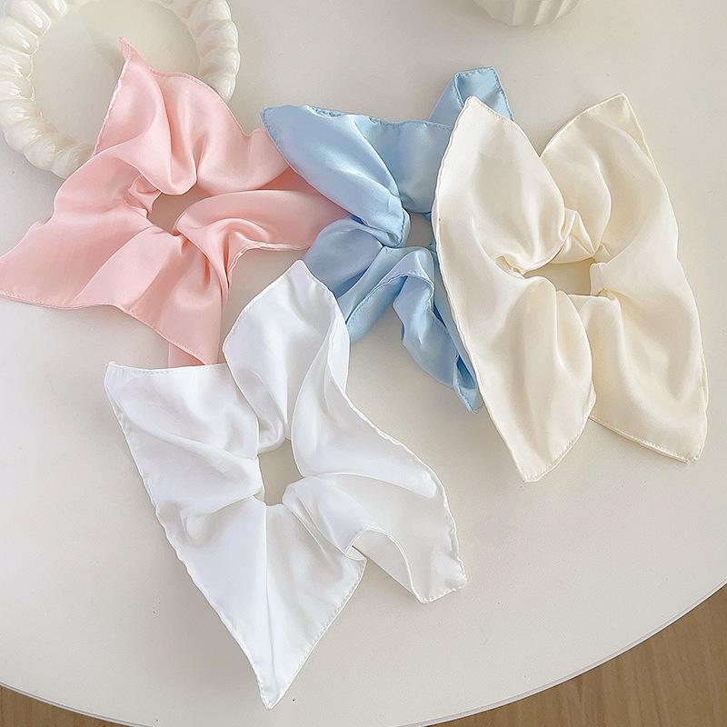 Ju Yiyi Same Style White Satin Square Scarf Large Intestine Hair Band Women's High-Grade Korean Style Lazy Style Large Hair Rope Hair Accessories