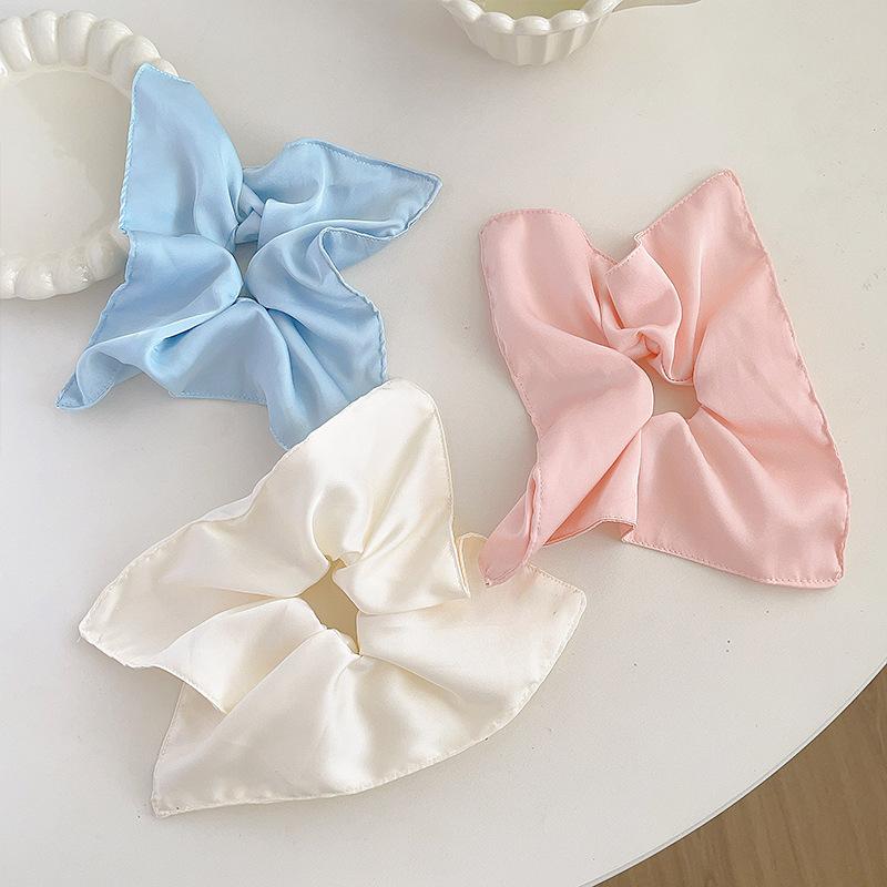 Ju Yiyi Same Style White Satin Square Scarf Large Intestine Hair Band Women's High-Grade Korean Style Lazy Style Large Hair Rope Hair Accessories