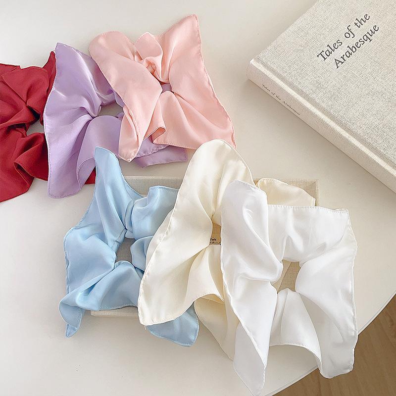 Ju Yiyi Same Style White Satin Square Scarf Large Intestine Hair Band Women's High-Grade Korean Style Lazy Style Large Hair Rope Hair Accessories