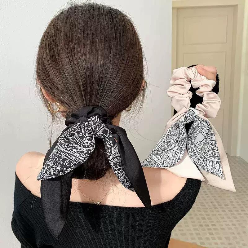 Elegant Cashew Flower Ribbon Hair Band Silk Scarf Women's Ponytail Hair Band High-Grade Floral Hair Accessories 2026 New Autumn and Winter