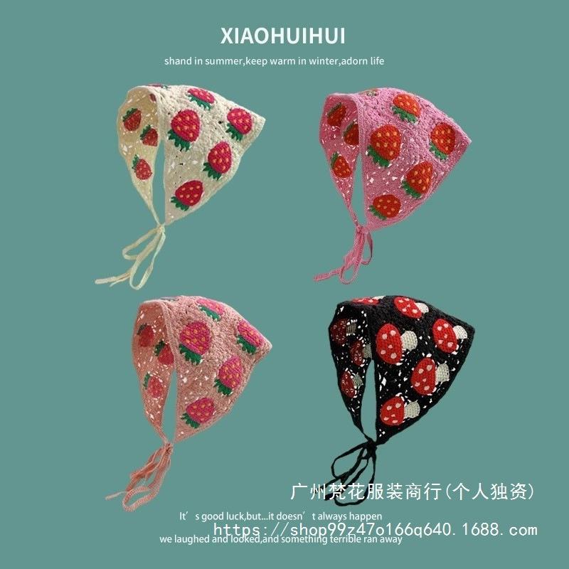 Hot Girl Online Celebrity Photography Flower French Triangle Scarf Women's Cute Knitted Hair Band Silk Scarf High-Grade Headdress Summer