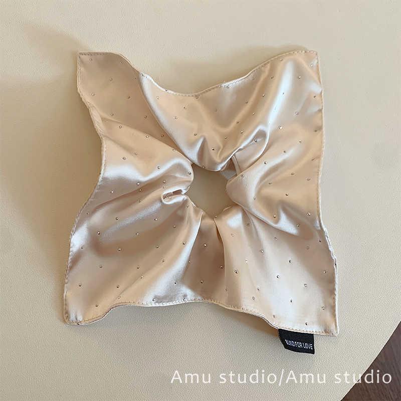 High-Grade Beige Starry Satin Square Scarf Large Intestine Hair Band Elegant Square Tie Hair Low Ponytail Hair Rope Hair Rope