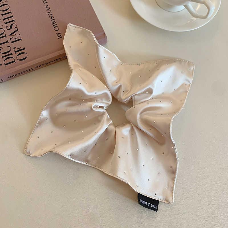 High-Grade Beige Starry Satin Square Scarf Large Intestine Hair Band Elegant Square Tie Hair Low Ponytail Hair Rope Hair Rope
