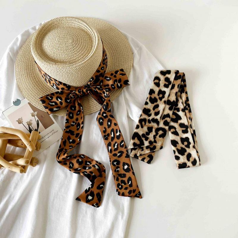 INS Leopard Print Ribbon Silk Scarf Long High-Grade Temperament Versatile Polka Dot Long Silk Scarf Hair Band Hair Accessories Belt