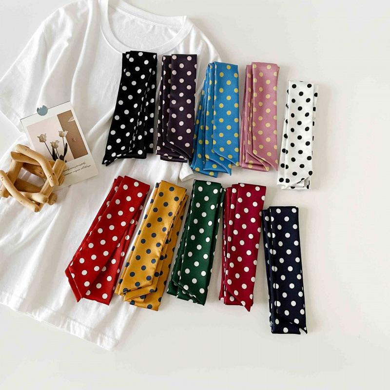 INS Leopard Print Ribbon Silk Scarf Long High-Grade Temperament Versatile Polka Dot Long Silk Scarf Hair Band Hair Accessories Belt