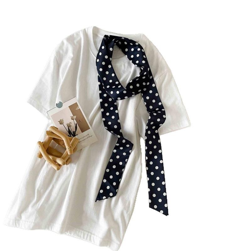 INS Leopard Print Ribbon Silk Scarf Long High-Grade Temperament Versatile Polka Dot Long Silk Scarf Hair Band Hair Accessories Belt