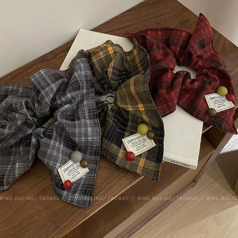 Plaid Square Scarf Hair Tie Large Intestine Hair Band Autumn and Winter New Korean Style Oversized Hair Rope High-Grade Low Ball Hair Rope