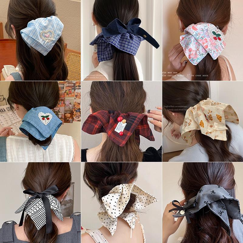 Plaid Square Scarf Hair Tie Large Intestine Hair Band Autumn and Winter New Korean Style Oversized Hair Rope High-Grade Low Ball Hair Rope