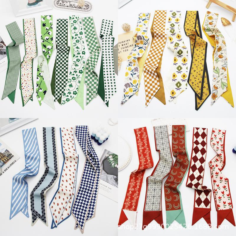 Long All-Match Silk Scarf Tie Hair Band Bow Letter Floral Ribbon Tie Bag Hand Gift Small Silk Scarf Ribbon