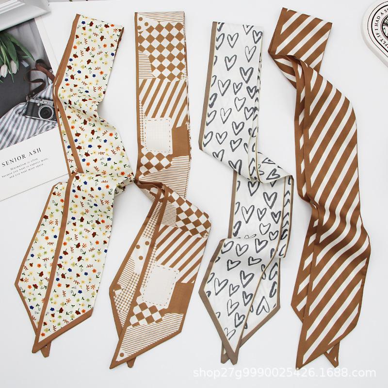 Long All-Match Silk Scarf Tie Hair Band Bow Letter Floral Ribbon Tie Bag Hand Gift Small Silk Scarf Ribbon