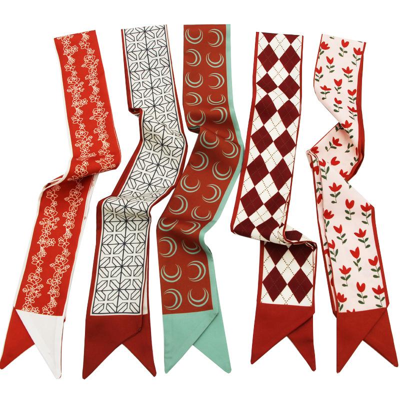 Long All-Match Silk Scarf Tie Hair Band Bow Letter Floral Ribbon Tie Bag Hand Gift Small Silk Scarf Ribbon