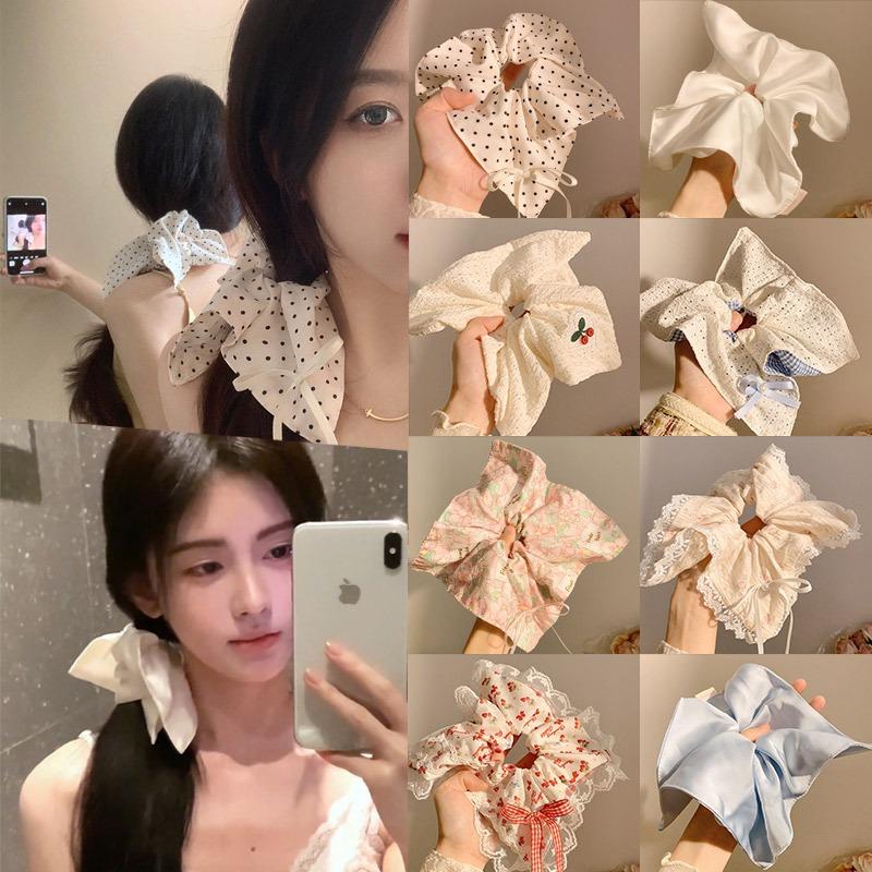 Lace Square Scarf Large Intestine Hair Band Women's High-Grade Korean Style Oversized Hair Tie Rubber Band Head Rope Headdress Flower Hair Accessories