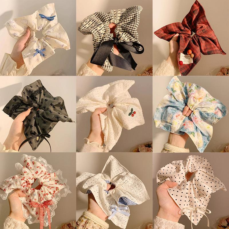 Lace Square Scarf Large Intestine Hair Band Women's High-Grade Korean Style Oversized Hair Tie Rubber Band Head Rope Headdress Flower Hair Accessories