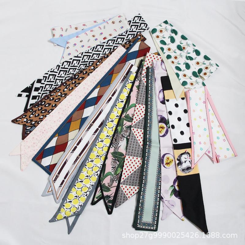 Long All-Match Silk Scarf Tie Hair Band Bow Letter Floral Ribbon Tie Bag Hand Gift Small Silk Scarf Ribbon