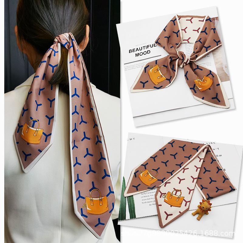 Long All-Match Silk Scarf Tie Hair Band Bow Letter Floral Ribbon Tie Bag Hand Gift Small Silk Scarf Ribbon