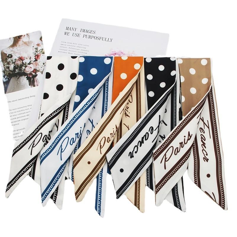 Long All-Match Silk Scarf Tie Hair Band Bow Letter Floral Ribbon Tie Bag Hand Gift Small Silk Scarf Ribbon
