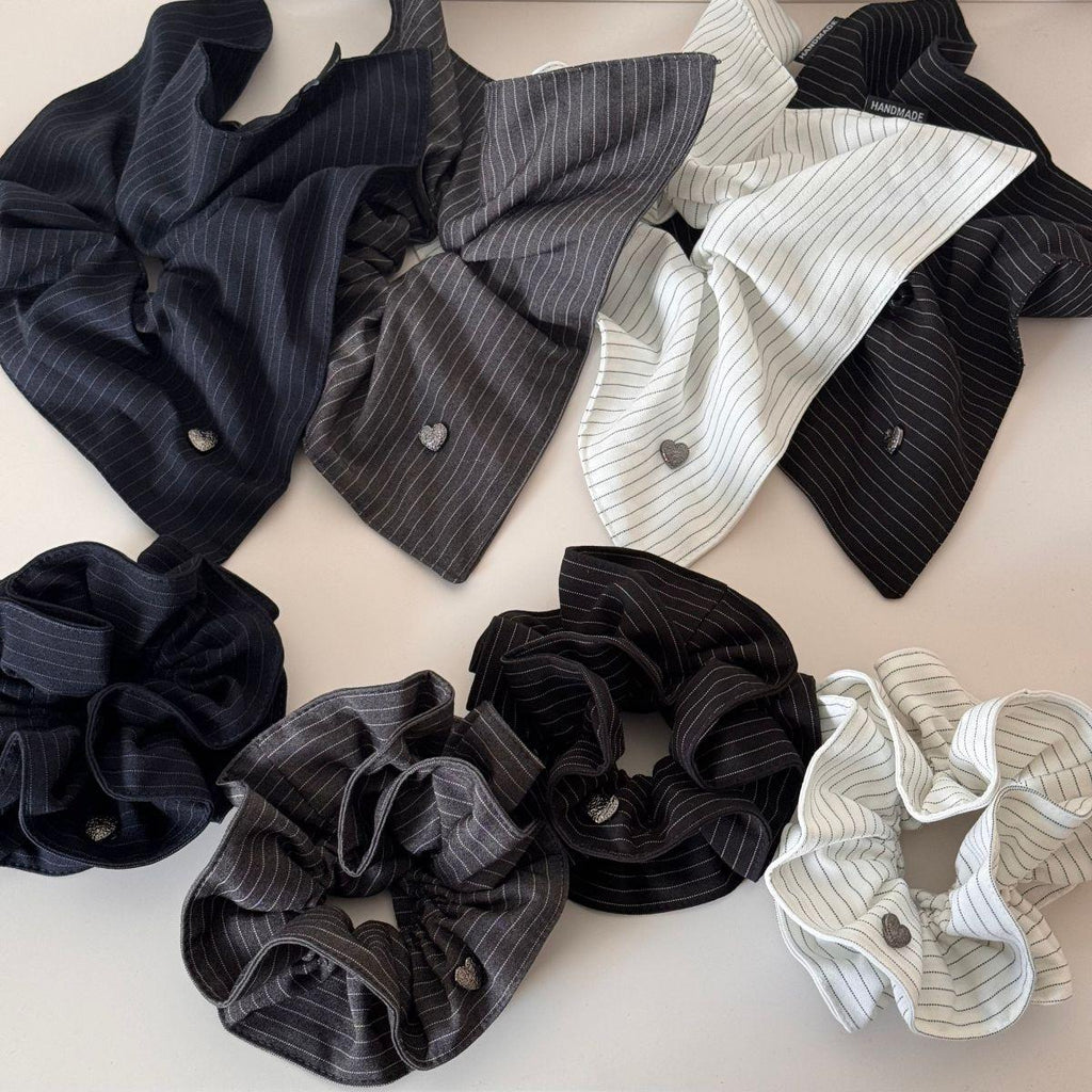 Korean Style Striped Love Square Scarf Large Intestine Hair Band Women's Retro Low Ponytail Hair Rope High-Grade Sense Ball Head Tie Hair Rope