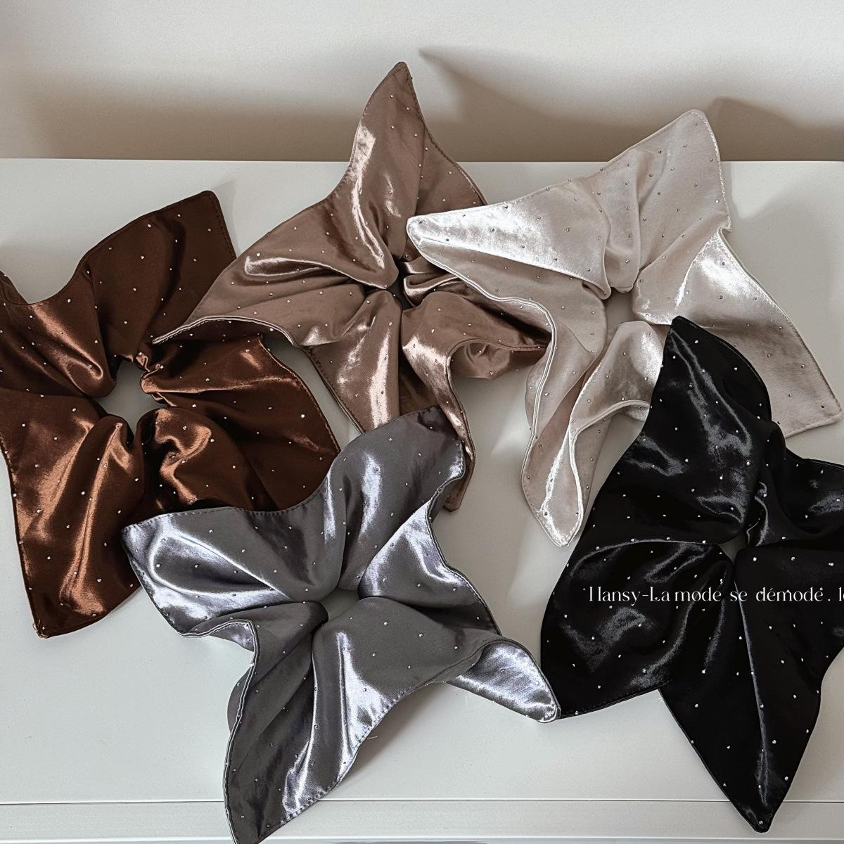 Rhinestone Square Scarf Retro High-Grade Satin Large Intestine Hair Band Women's Square Temperament Hair Tie Hair Rope plus Size Headdress