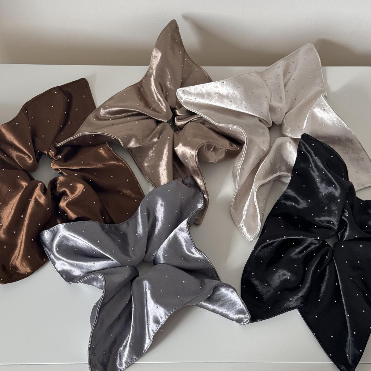 Rhinestone Square Scarf Retro High-Grade Satin Large Intestine Hair Band Women's Square Temperament Hair Tie Hair Rope plus Size Headdress