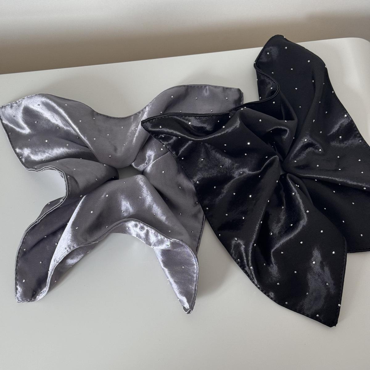 Rhinestone Square Scarf Retro High-Grade Satin Large Intestine Hair Band Women's Square Temperament Hair Tie Hair Rope plus Size Headdress