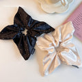 High-Grade Beige Starry Satin Square Scarf Large Intestine Hair Band Elegant Square Hair Tie High-Grade Hair Rope Hair Rope
