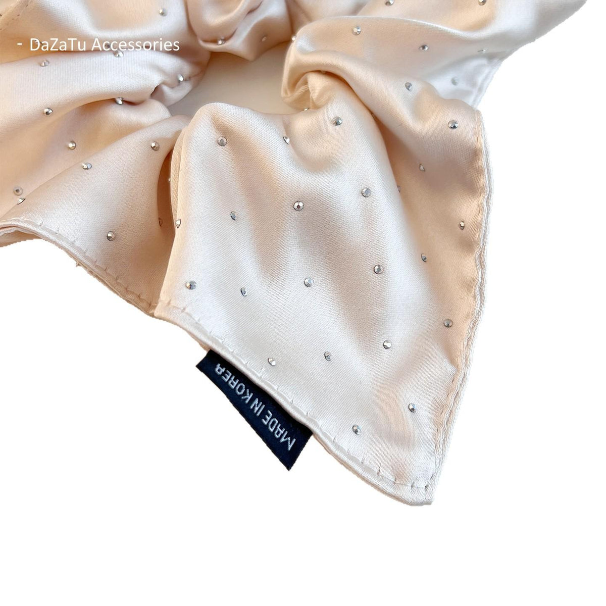 High-Grade Beige Starry Satin Square Scarf Large Intestine Hair Band Elegant Square Hair Tie High-Grade Hair Rope Hair Rope