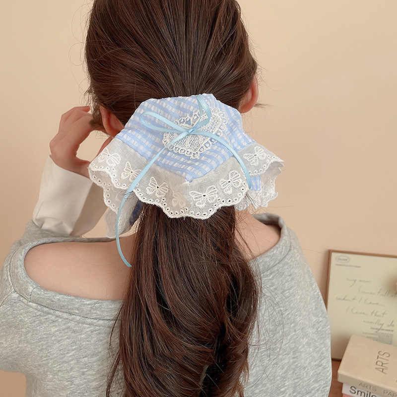 Sweet Lace Bow Square Scarf Large Intestine Hair Band Women's High-Grade Lazy Style Oversized Hair Band Hair Tie