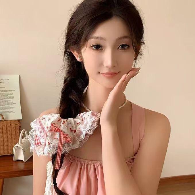 Sweet Lace Bow Square Scarf Large Intestine Hair Band Women's High-Grade Lazy Style Oversized Hair Band Hair Tie