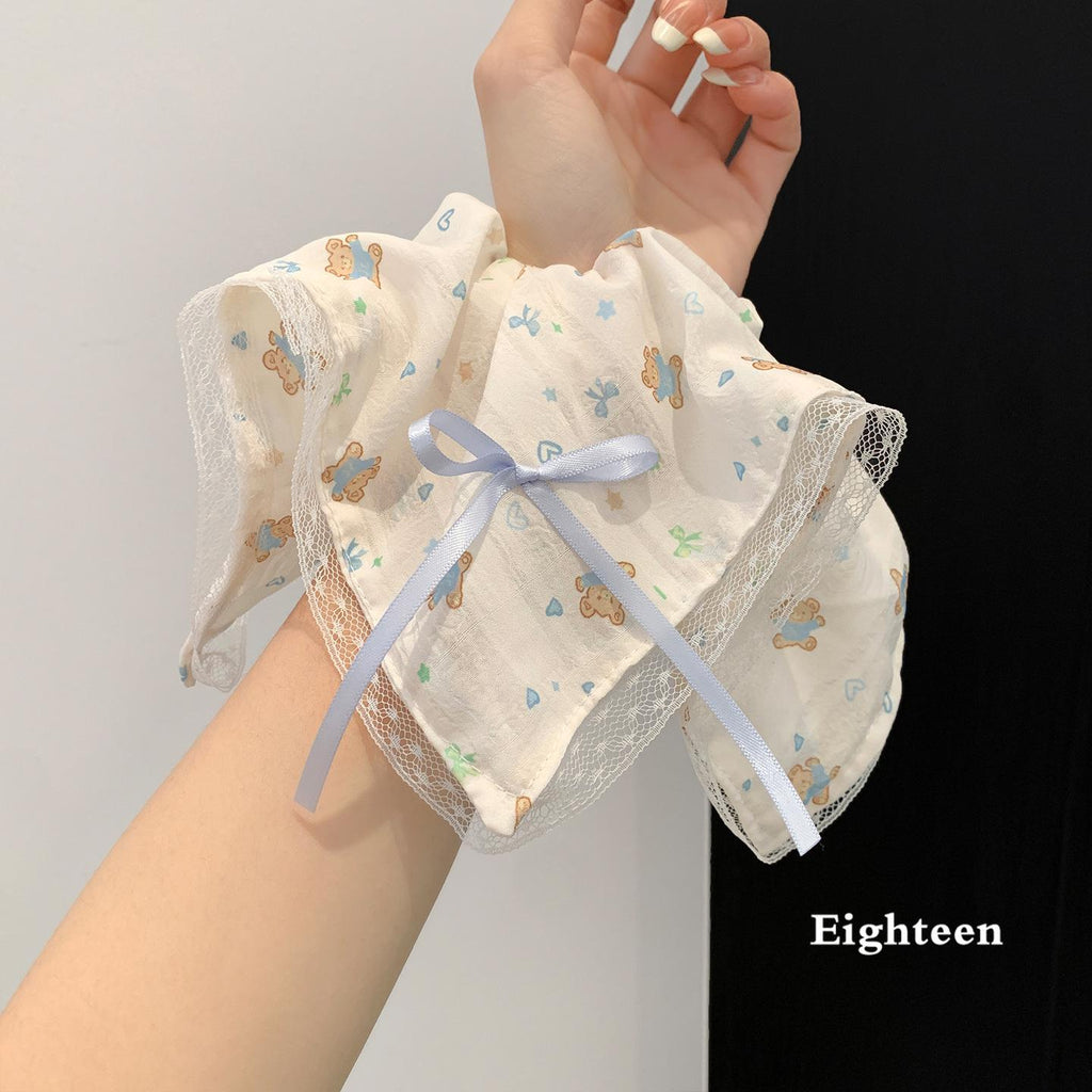 Korean Style Cute Bear Bow Lace Square Scarf Large Intestine Hair Band Women's Lazy Wind Hair Tie Oversized Hair Accessories Hair Rope