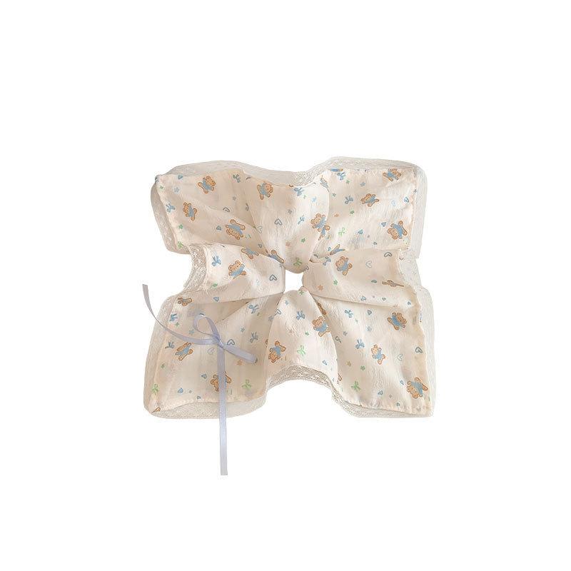 Korean Style Cute Bear Bow Lace Square Scarf Large Intestine Hair Band Women's Lazy Wind Hair Tie Oversized Hair Accessories Hair Rope