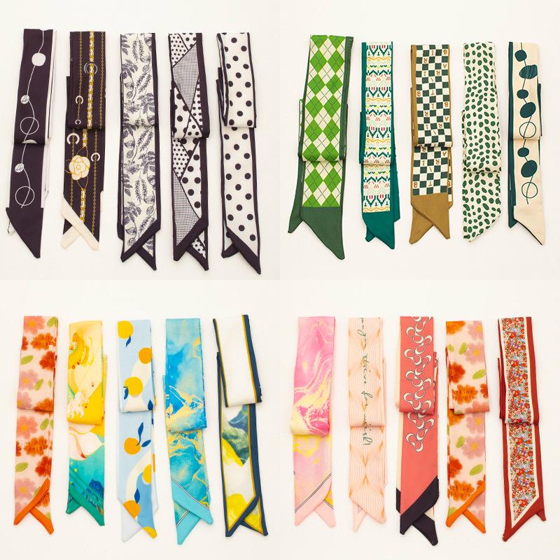 Wholesale Independent Long Silk Scarf Hair Band Tie Bag Hair Tie Ribbon Hand Gift Tie Hair Accessories Hair Tie Simple High-End