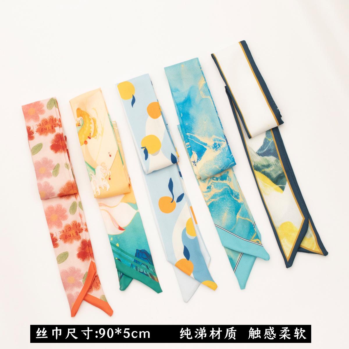 Wholesale Independent Long Silk Scarf Hair Band Tie Bag Hair Tie Ribbon Hand Gift Tie Hair Accessories Hair Tie Simple High-End