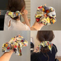 Korean Style Oil Painting Style Square Scarf Large Intestine Hair Band Female Temperament Tie Hair Rope Ponytail Head Rope High-Grade Sense Lazy Tie Head Flower