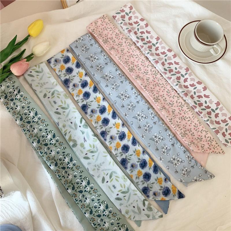 Ribbon Collection All-Match Thin Narrow Long Silk Scarf Hair Tie Letter Floral Tie Bag Hand Gift Small Silk Scarf Hair Band