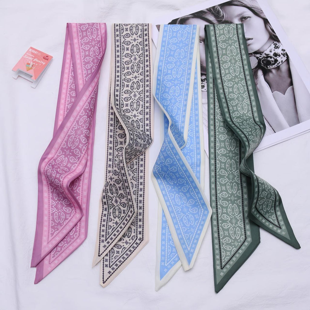 Ribbon Collection All-Match Thin Narrow Long Silk Scarf Hair Tie Letter Floral Tie Bag Hand Gift Small Silk Scarf Hair Band