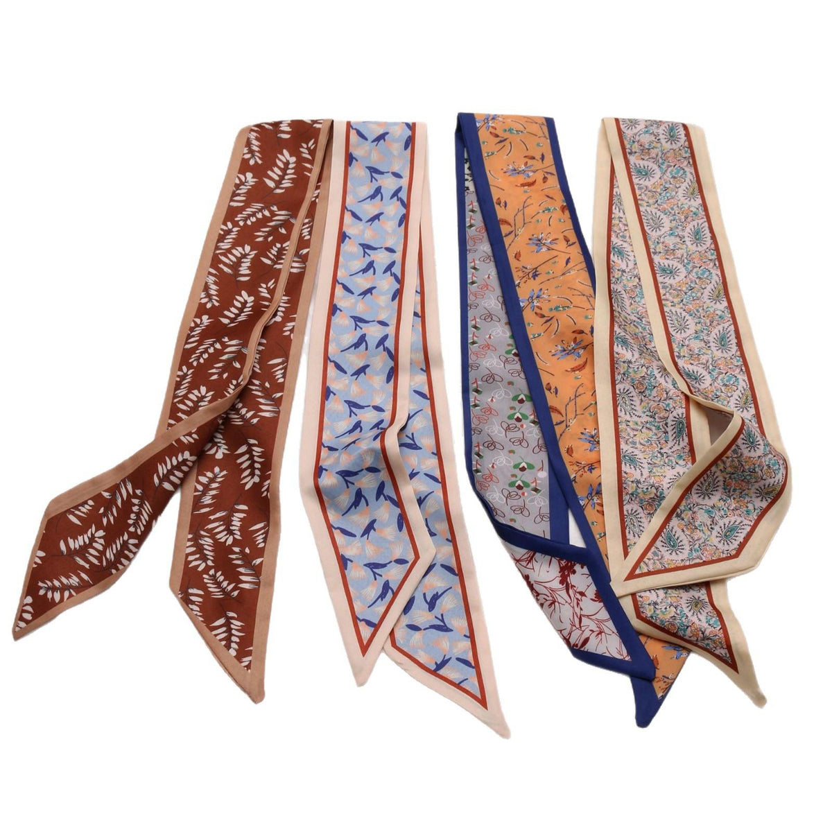 Ribbon Collection All-Match Thin Narrow Long Silk Scarf Hair Tie Letter Floral Tie Bag Hand Gift Small Silk Scarf Hair Band