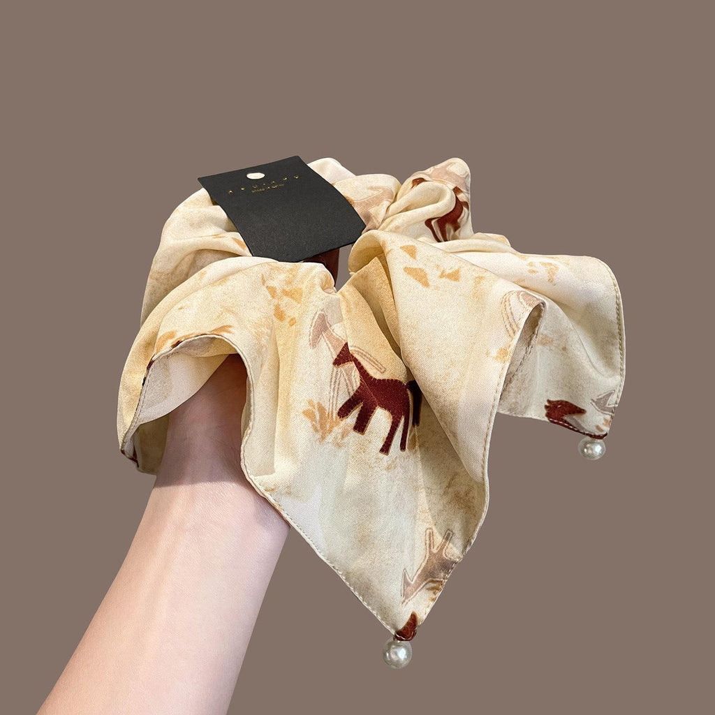 New Chinese Satin Pony Square Scarf Large Intestine Hair Ring Women's New Retro Tie Low Ponytail Hair Rope Rubber Band Hair Accessories Headdress