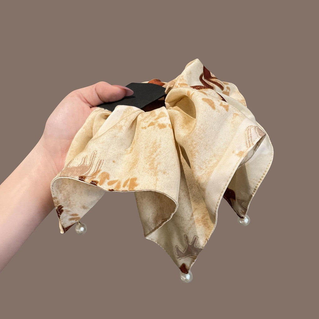 New Chinese Satin Pony Square Scarf Large Intestine Hair Ring Women's New Retro Tie Low Ponytail Hair Rope Rubber Band Hair Accessories Headdress